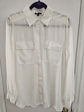 Spense White Sheer Button-Up Blouse